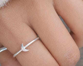 Zierlicher Goldring Halbmond Mond – Sterling Silber Schmuck
