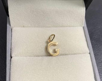 Solid 14K Gold Initial Charm Pendant - 14K Gold Letter Charm Necklace - Minimal Initial Charm - Small Initial Letter Pendant Necklace