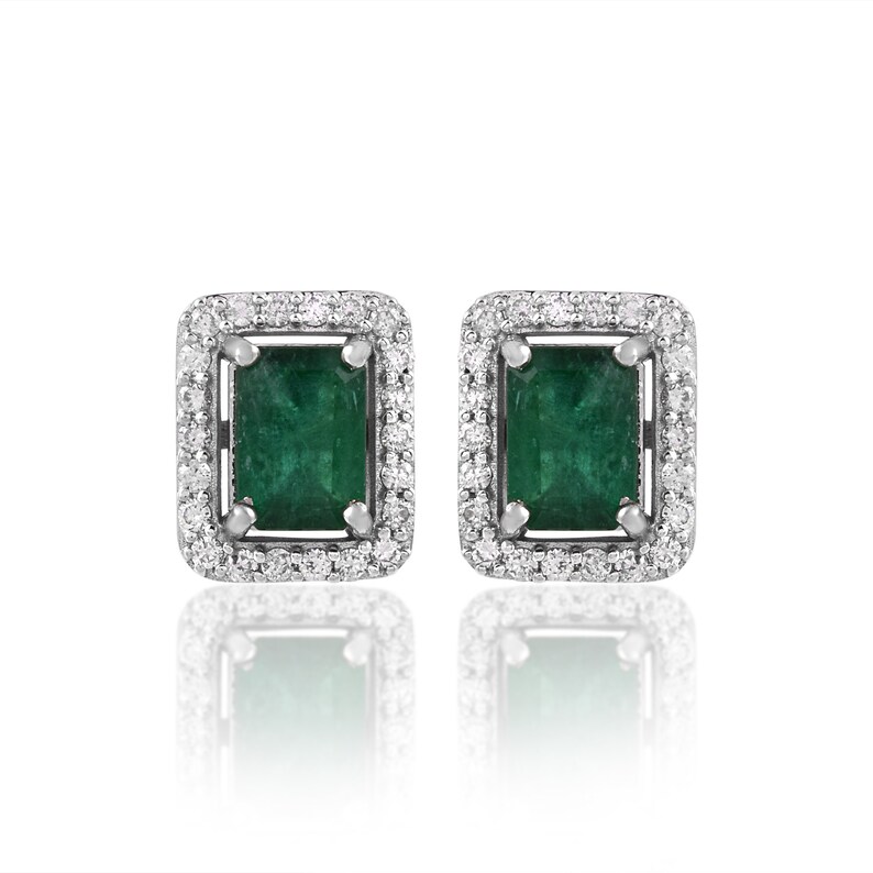 3 Carat Square Cut Emerald Stud Earrings, 14k White Gold Diamond Earrings, Natural Gemstone Dainty Earrings, Emerald Square Shape Earrings, Emerald Jewelry, Gemstone Jewelry, Diamond Jewelry, May Birthstone Jewelry, Handmade Jewelry, Fine Jewelry