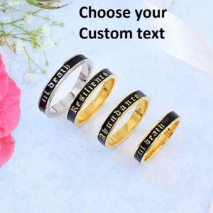 Anillo de esmalte personalizado - Banda de esmalte negro de 4 mm de ancho - Anillo de esmalte - Anillo con nombre - Anillo minimalista - Anillo personalizado - Plata de ley 925