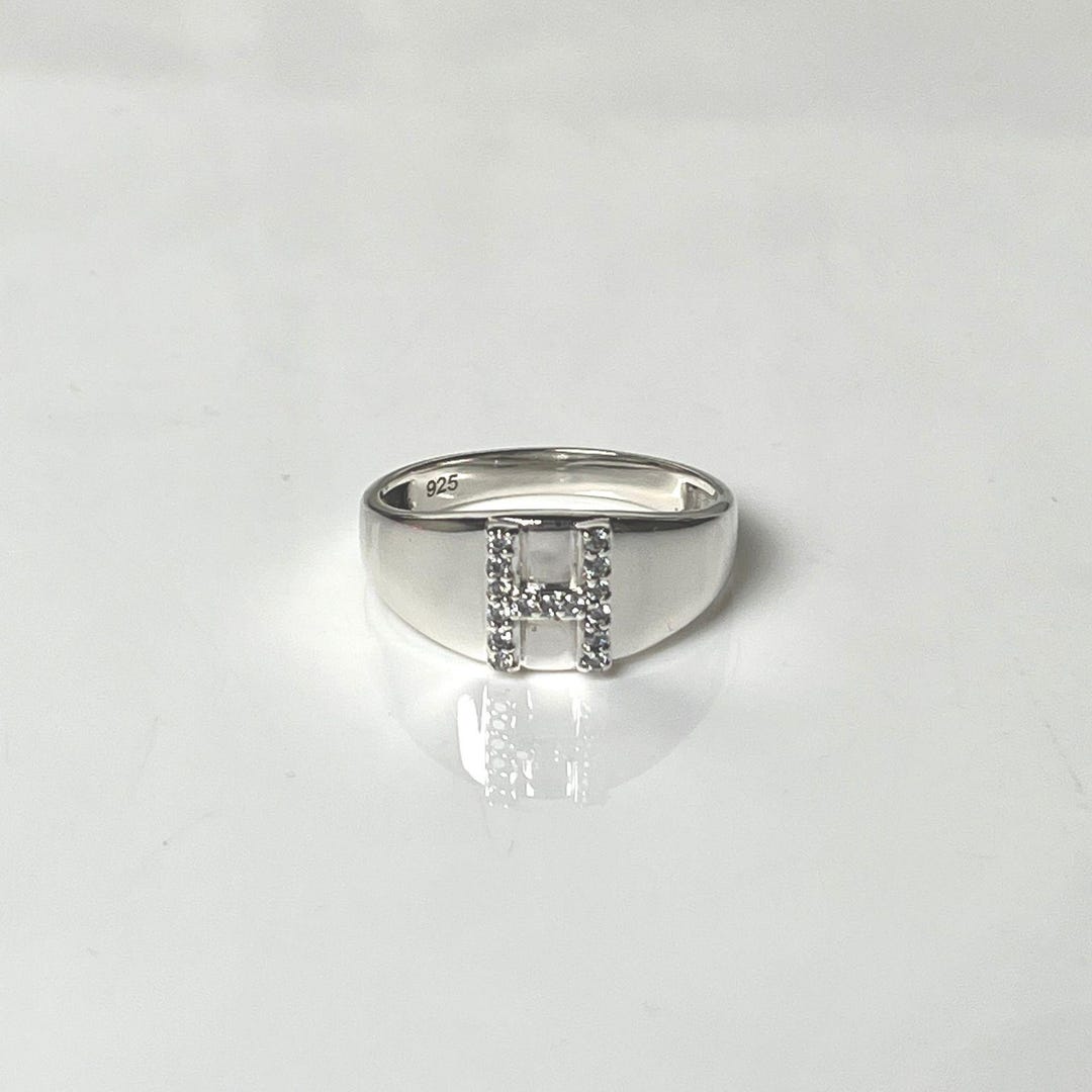 H Design Rrings Sterling Silver Initial H Ring, Letter H CZ Ring, Minimal Alphabet Ring ...