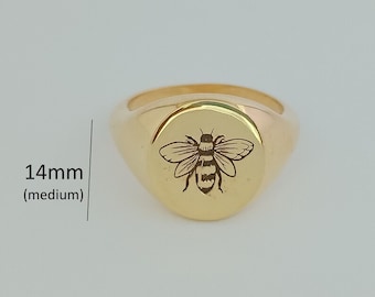 Zegelring bij - Gedurfde statement zegelring - gepersonaliseerde zegelring - aangepaste gravurering - gepersonaliseerd cadeau - 925 zilveren bijenring