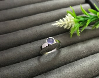 925 Sterling Silver Tanzanite Ring - 5mm Round Cabochon Gemstone Ring - Tanzanite Dainty Ring - December Birthstone Jewelry - Gift For Women