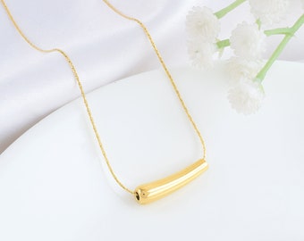 Curved Tube Pendant Necklace - Shiny Gold plated Necklace - Bar Pendant Necklace - Dainty  Pendant Necklace- Everyday jewelry - Gift For Her