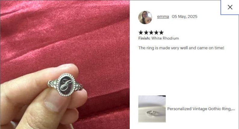 Anel gótico vintage personalizado, anel de sinete oval personalizado, joias góticas delicadas, presente personalizado, anel com letra personalizada, presente para mãe imagem 4