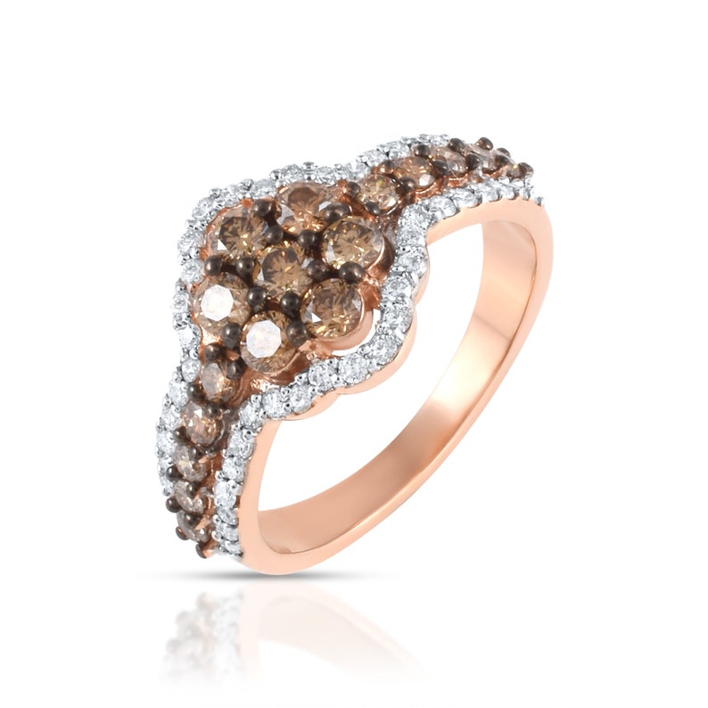 14k Rose Gold Brown Diamond Ring, Natural White Diamond Floral Shape Ring, Diamond Women's Jewelry, 14k Gold Diamond Handmade Ring For Women, Diamond Floral Ring, Diamond Dainty Ring, Gold Diamond Ring, Minimalist Band Ring, Thick Band Ring