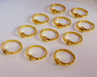Zodiac Sign Signet rings-Custom Zodiac Ring- Horoscope Ring-Ring-Dainty Pinky Ring, Personalized Zodiac Jewelry, Custom Zodiac Sign Ring ||