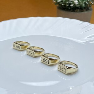 Anillo de sello personalizado, anillo de sello con texto personalizado, anillo cuadrado dorado, anillo unisex, anillo para el meñique, anillo con inicial personalizada, regalo personalizado