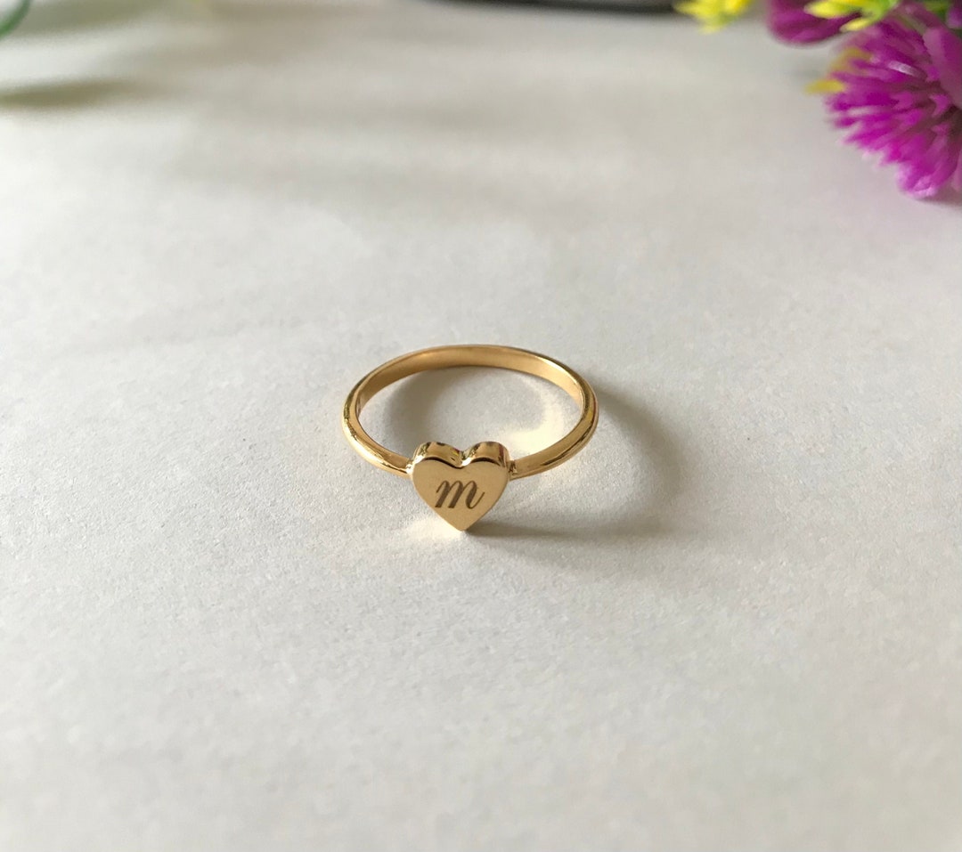Initial Heart Rings Initial Heart Ring, Dainty Letter Ring, Heart Letter Ring, Gift for ...