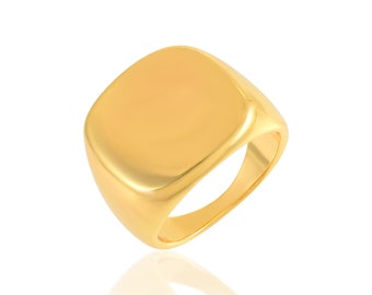 Gold Chunky Signet Ring | Bold Gold Ring | Square Signet Ring | Plain Signet Ring | Stainless Steel Water Proof Ring | Women's Jewelry