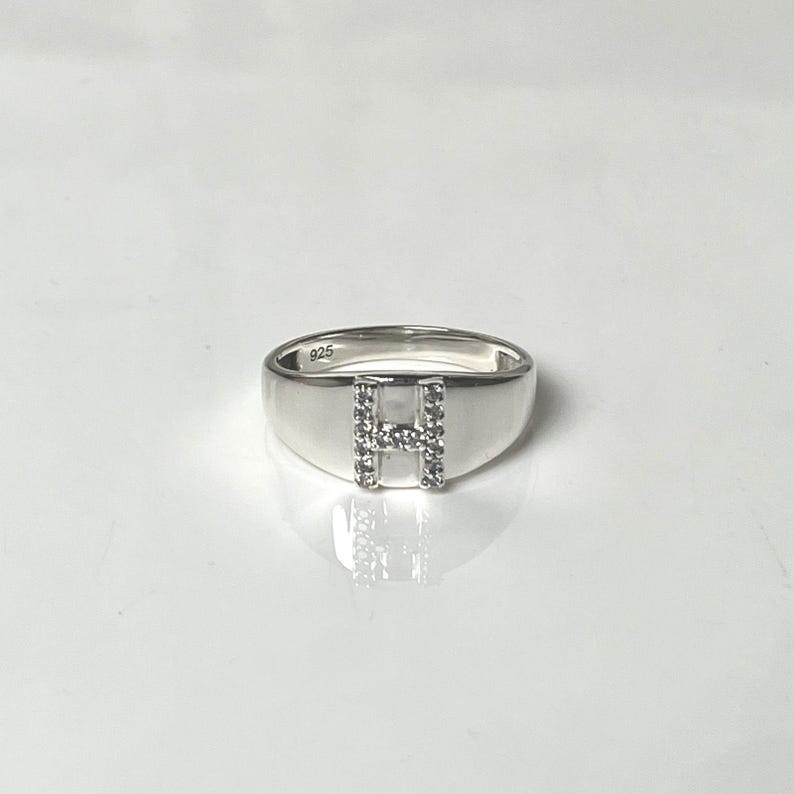 Custom Initial Signet Ring, Personalised Jewelry Gift, Mens Signet Ring, Unisex Signet Ring, CZ Letter Ring, initial signet ring, G inital image 13