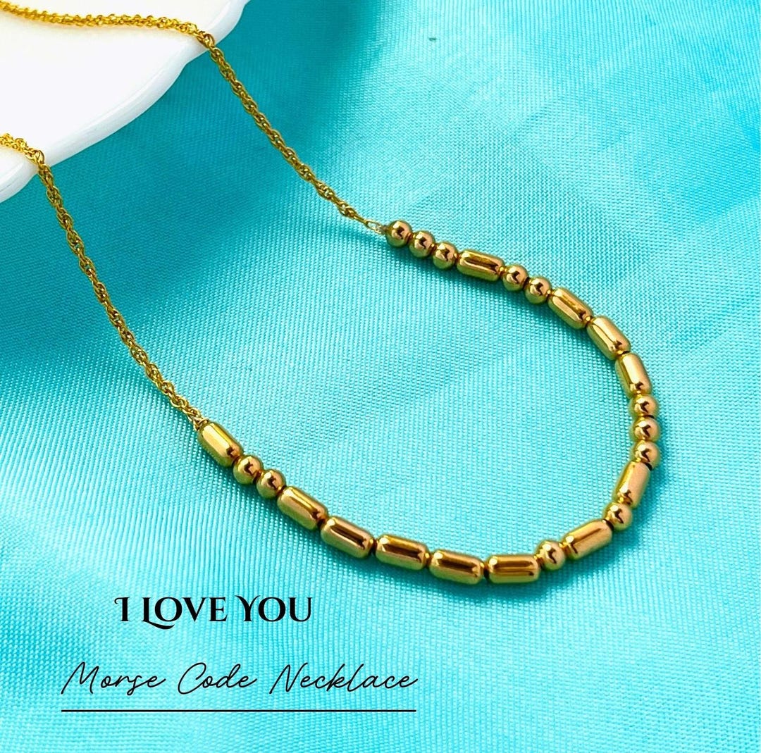 I Love You」モールス信号ネックレス - ビーズの隠しメッセージ
