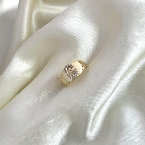 Custom Initial Signet Ring, Personalised Jewelry Gift, Mens Signet Ring, Unisex Signet Ring, CZ Letter Ring, initial signet ring, G inital