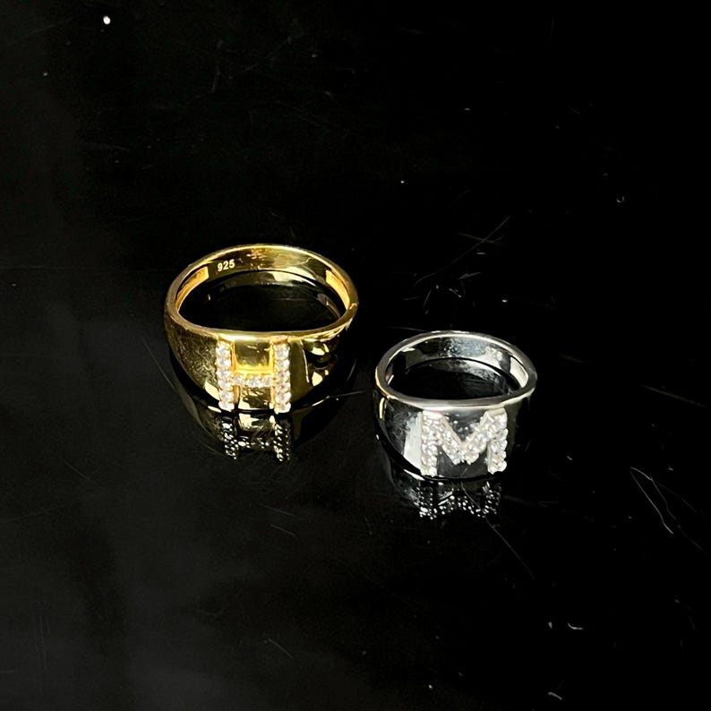 Custom Initial Signet Ring, Personalised Jewelry Gift, Mens Signet Ring, Unisex Signet Ring, CZ Letter Ring, initial signet ring, G inital image 14