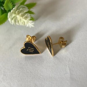 Juego de pendientes con forma de corazón y esmalte con letras personalizadas - Pendientes con forma de corazón personalizados - Regalo de San Valentín - Regalo para ella - Plata 925