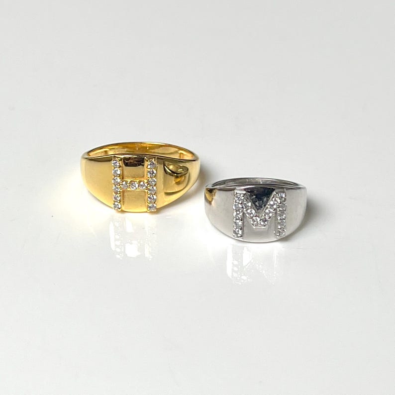Custom Initial Signet Ring, Personalised Jewelry Gift, Mens Signet Ring, Unisex Signet Ring, CZ Letter Ring, initial signet ring, G inital image 6
