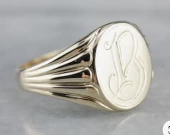 Monogram Signet Ring - Art Deco Signet Ring - Initial Signet Ring - Bold Signet Ring - Name Engraving Signet Ring - 925 Sterling Silver Ring