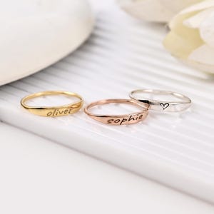 Personalized Engraved Ring for Her Custom Name Stacking Ring Custom Ring Stackable Gold Name Rings Anniversary Trendy Jewelry Gift