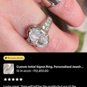 Custom Initial Signet Ring, Personalised Jewelry Gift, Mens Signet Ring, Unisex Signet Ring, CZ Letter Ring, initial signet ring, G inital image 5