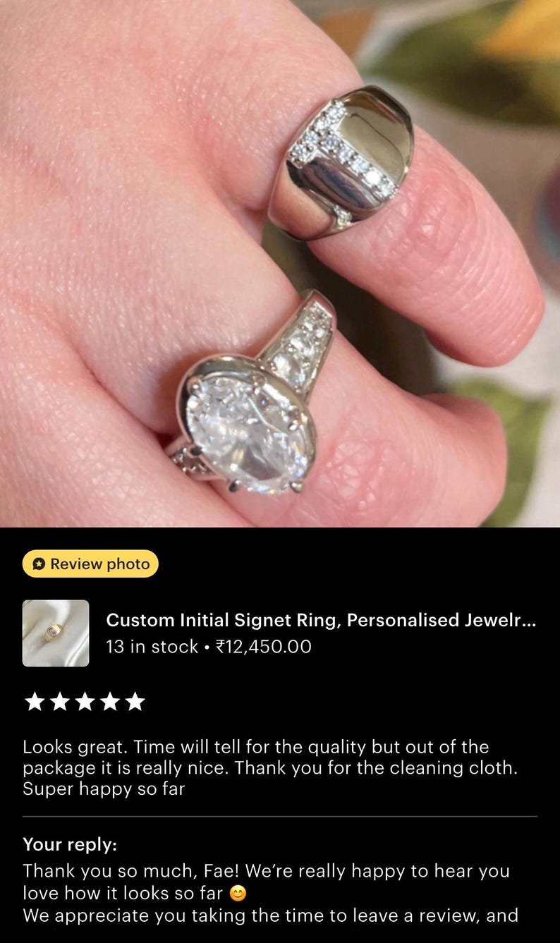 Custom Initial Signet Ring, Personalised Jewelry Gift, Mens Signet Ring, Unisex Signet Ring, CZ Letter Ring, initial signet ring, G inital image 5