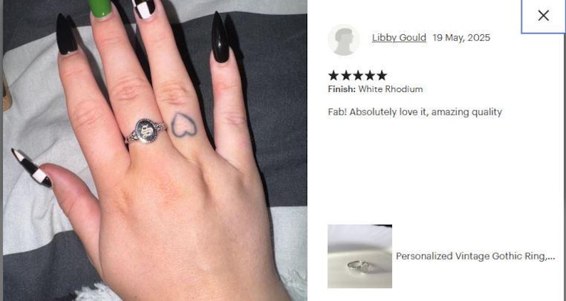 Anel gótico vintage personalizado, anel de sinete oval personalizado, joias góticas delicadas, presente personalizado, anel com letra personalizada, presente para mãe imagem 3