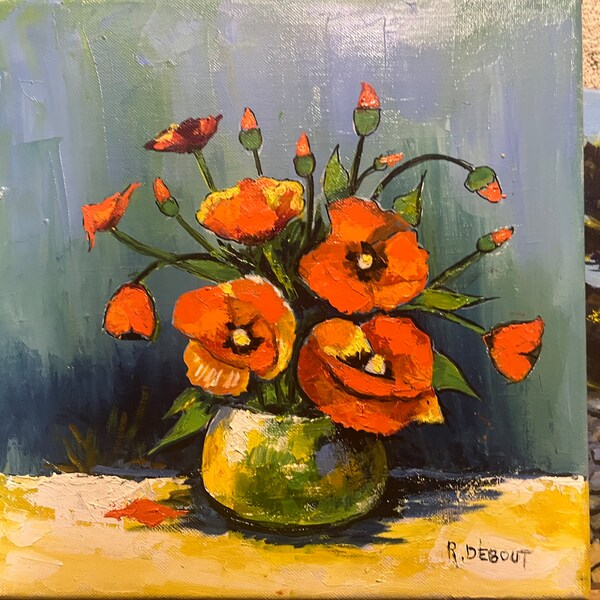 Peinture à l’huile n671: Vase Coquelicots