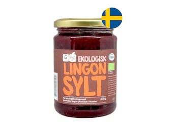 Lingonberry Jam, Lingonsylt, Swedish Organic Jam, Lingonberries picked in the Nordics, Food from Sweden, Swedish Gifts