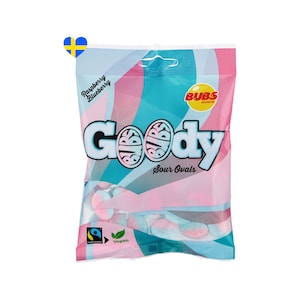 GOODY Raspberry - blueberry Bubs, Swedish Candy, Sour Ovals Bubs, Godis, Bubs Sweets, Sweden, Gifts, 90g (3.1 Oz) per bag