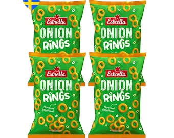 4 Bags of Swedish Chips Onion Rings, Estrella, Scandinavian Snacks, Swedish Crisps, 200g - 7 Oz Chips Bag, Swedish Food, Gifts