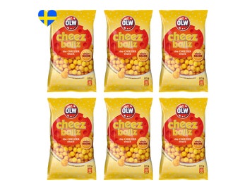 6 zakken Zweedse kaasballetjes, Ostbollar Cheez Ballz Uil, Scandinavische snacks, zak van 225 g (7,93 Oz)