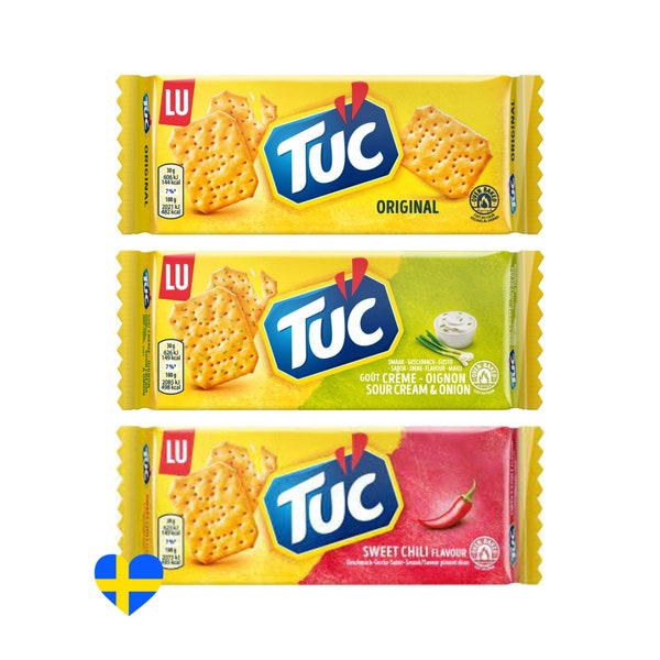 3 boîtes de biscuits suédois Tuc, salé, crème sure et oignon, piment doux, craquelins cuits au four, en-cas croquant, cuisine scandinave, Fika, Suède