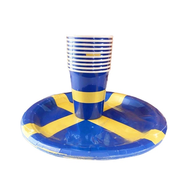 Swedish Flag Paper Plates and Cups Set of 10, Swedish Kitchenware, Swedish Tableware Kit, Swedish Party Supplies, Swedish Food, Kitchen