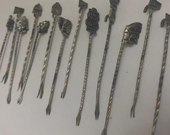 Vintage Peruanische Silber Cocktail Gabeln - Set mit 13 Stück