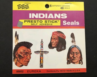 Vintage Eureka Indians Presto Stick Self Adhesive Seals 38 Present