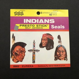 Vintage Eureka Indians Presto Stick Self Adhesive Seals 38 Present