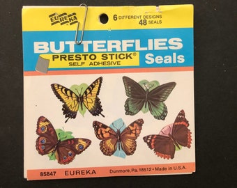 Vintage Eureka Butterflies Presto Stick Self Adhesive Seals 26 Present
