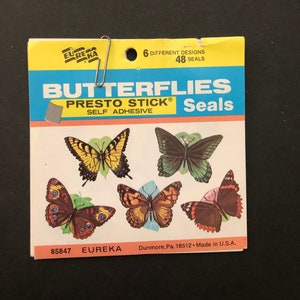 Vintage Eureka Butterflies Presto Stick Self Adhesive Seals 26 Present