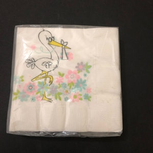 Vintage Ambassador Stork Baby Shower 20 tovaglioli per bevande mai usati sigillati nella confezione originale materiale del diario spazzatura
