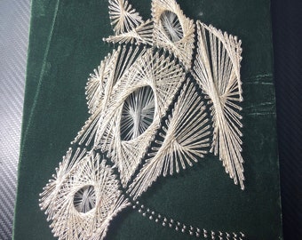 Vintage String Art Horse on Forest Green Velvet