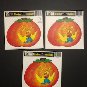 Vintage Color-Clings, inc. Kürbis Jack O Lantern Halloween Fensterschmuck Lot von 3