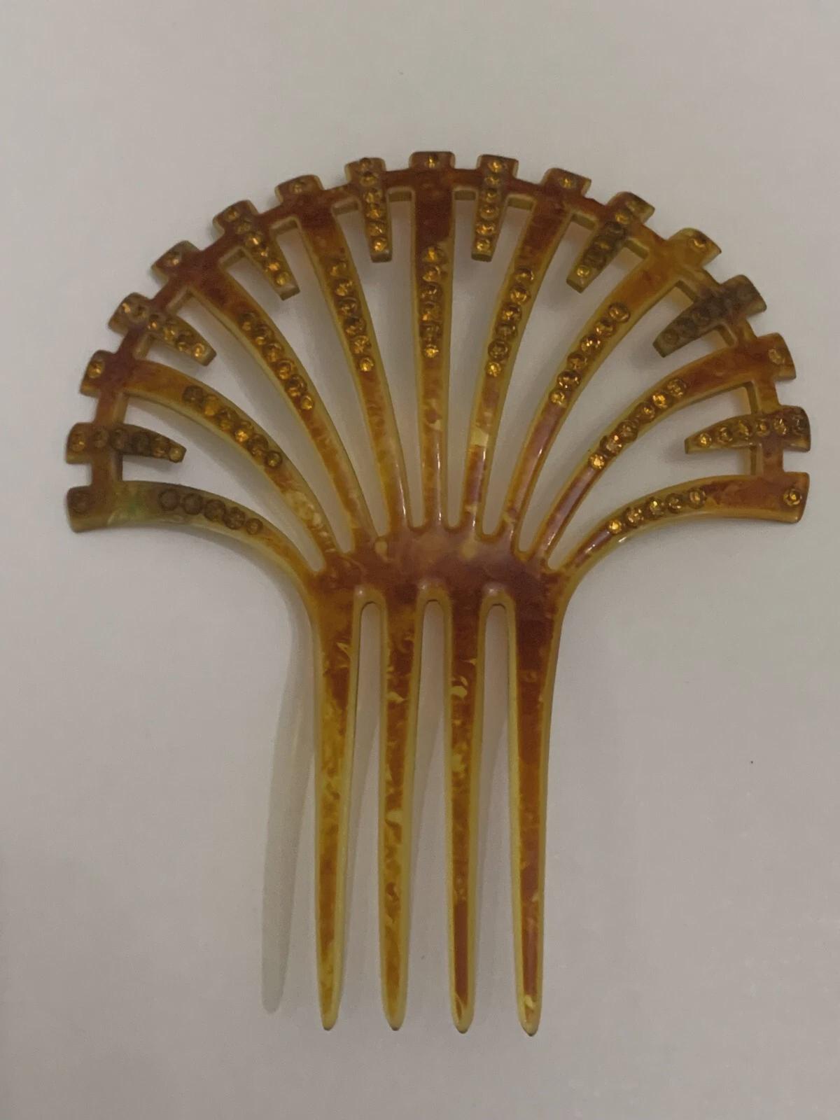 Antique Art Deco Faux Tortoise Shell Amber Rhinestones Hair  display picture 1