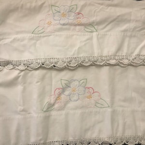 Vintage Pair of Hand Embroidered Floral Pillow Cases