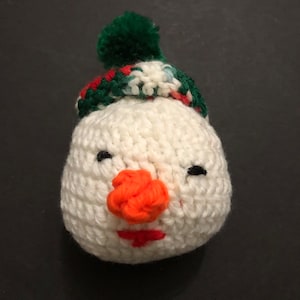 Vintage Crocheted and Stuffed Snowman Head with Green Pom Pom Hat
