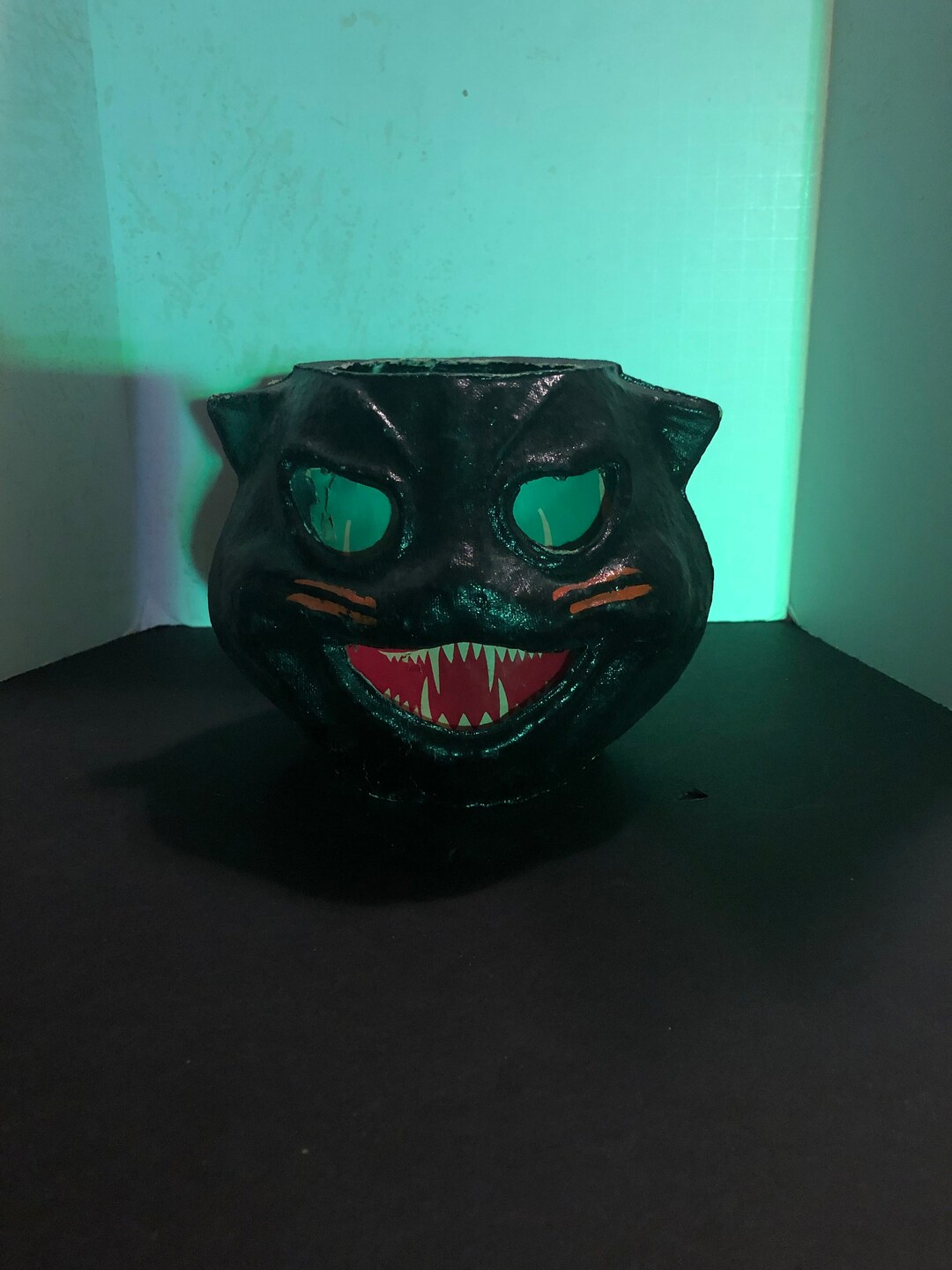 Vintage Paper Mache Black Cat Halloween Candy Holder Etsy