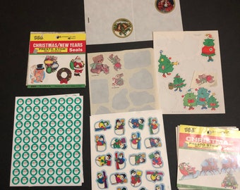 Pegatinas navideñas vintage: Papá Noel, renos, muñecos de nieve – Lote de más de 100