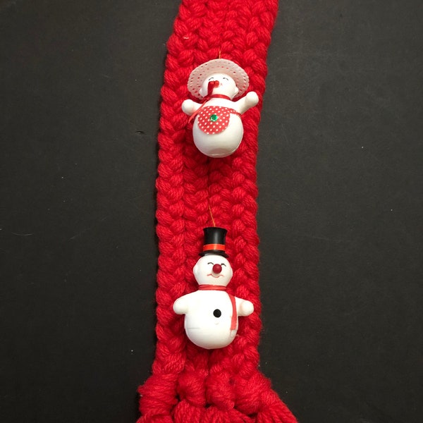 Vintage Crocheted Mr. and Mrs. Snowman Figures Red and White Hanging Decoration