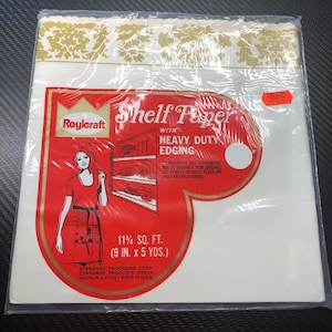 Vintage Royalcraft Shelf Paper with Heavy Duty Edging Gold Floral Pattern Never Used Sealed In Original Packaging Junk Journal Material E