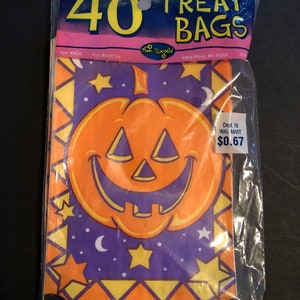 1995 Fun World Halloween Trick or Treat Bags Pumpkin Jack O-Lantern Lot of 40 Never Used