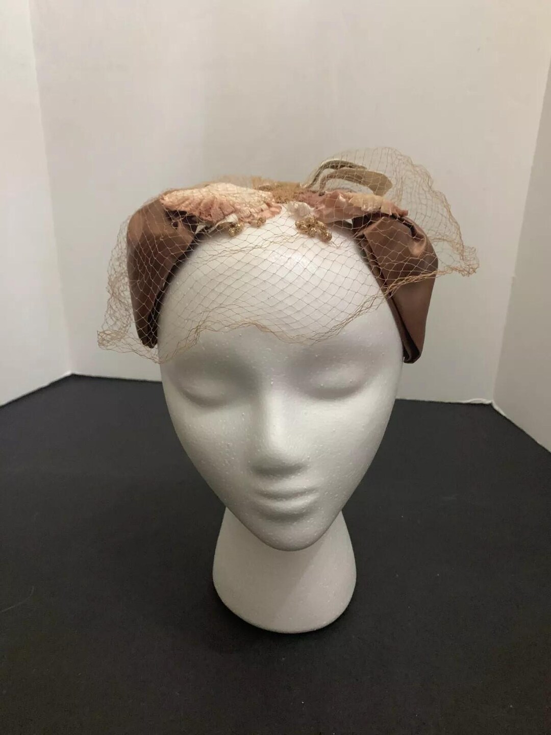 vintage 1950s beige velvet hat gold and green leaves twisted 50s headpiece fall il_1080xN.6252807175_tlfu.jpg main image 3