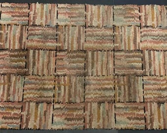 Antique Handmade Primitive Farmhouse Horse Hair Earth Tone Braided Rug 54&quot; x 29&quot; Square